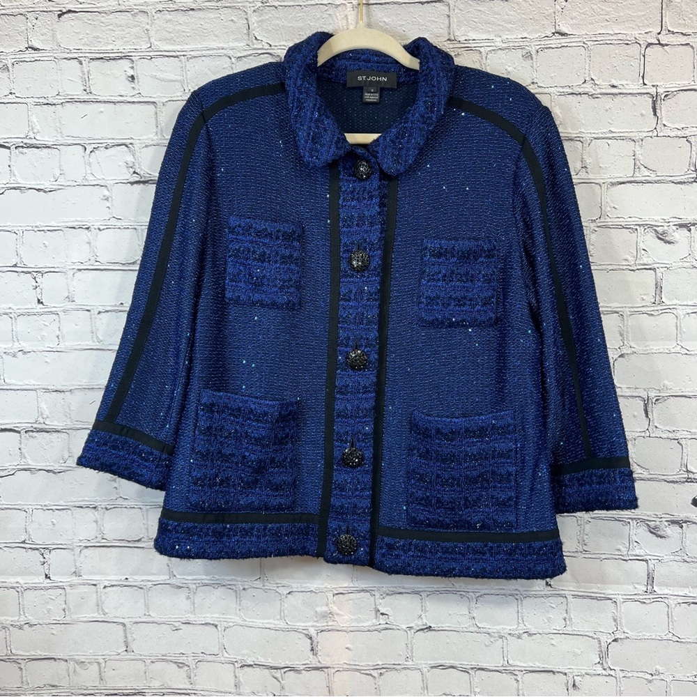 St John Shimmer Sequin Jacket Rhinestone Buttons Size 12 USA